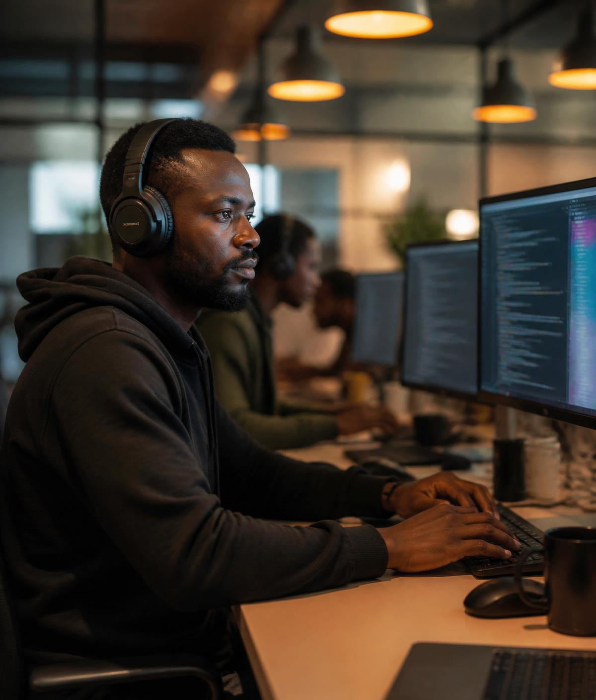 Engenheiro africano de software a construir a plataforma MzansiBot